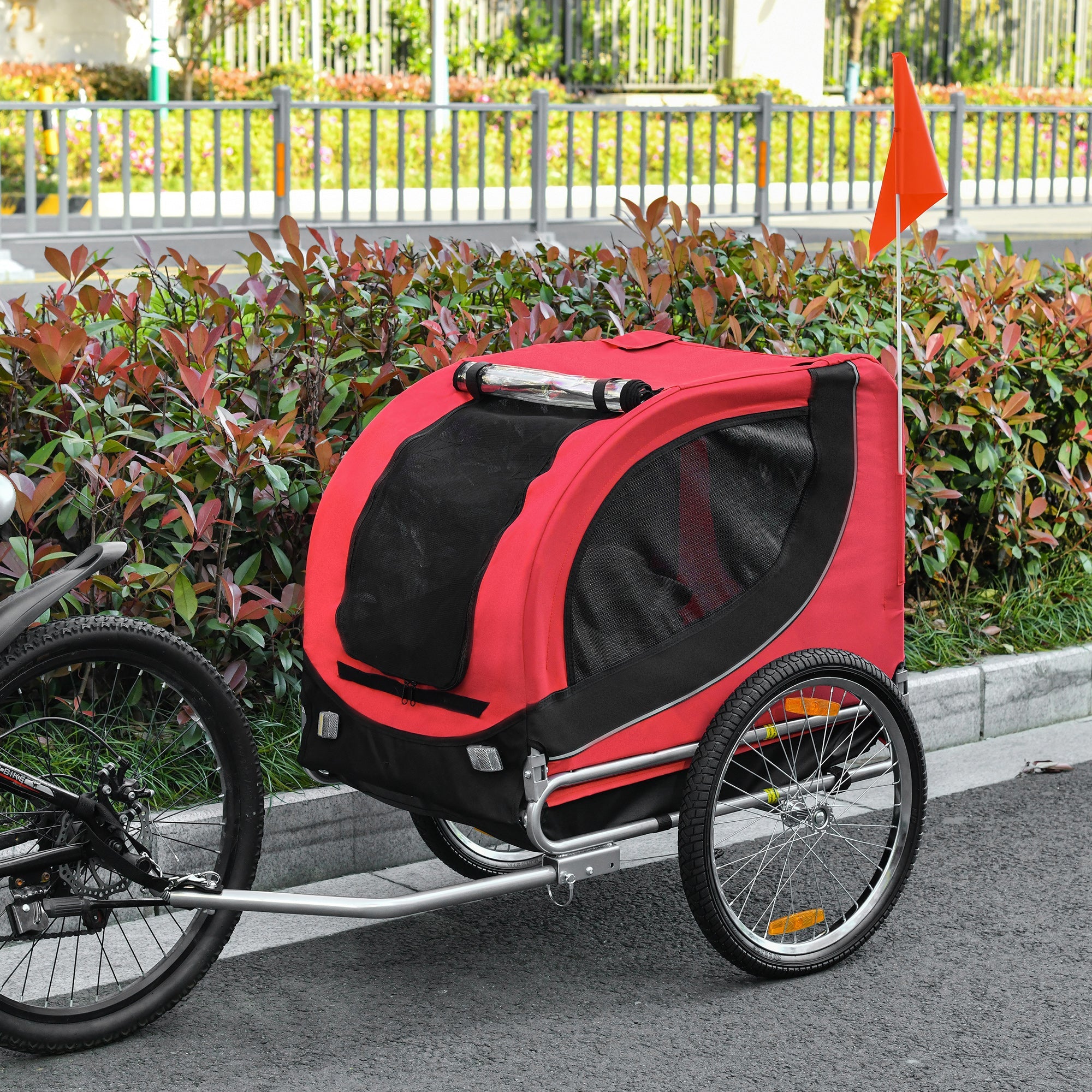 Aosom Dog Bike Trailer Foldable Pet Cart Bicycle Wagon Cargo Carrier Attachment for Travel with Safety Anchor Red