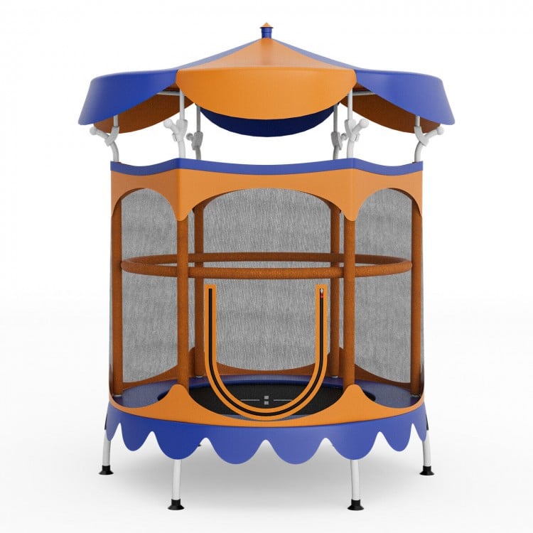 64 Inch Kids Trampoline with Detachable Canopy and Safety Enclosure Net