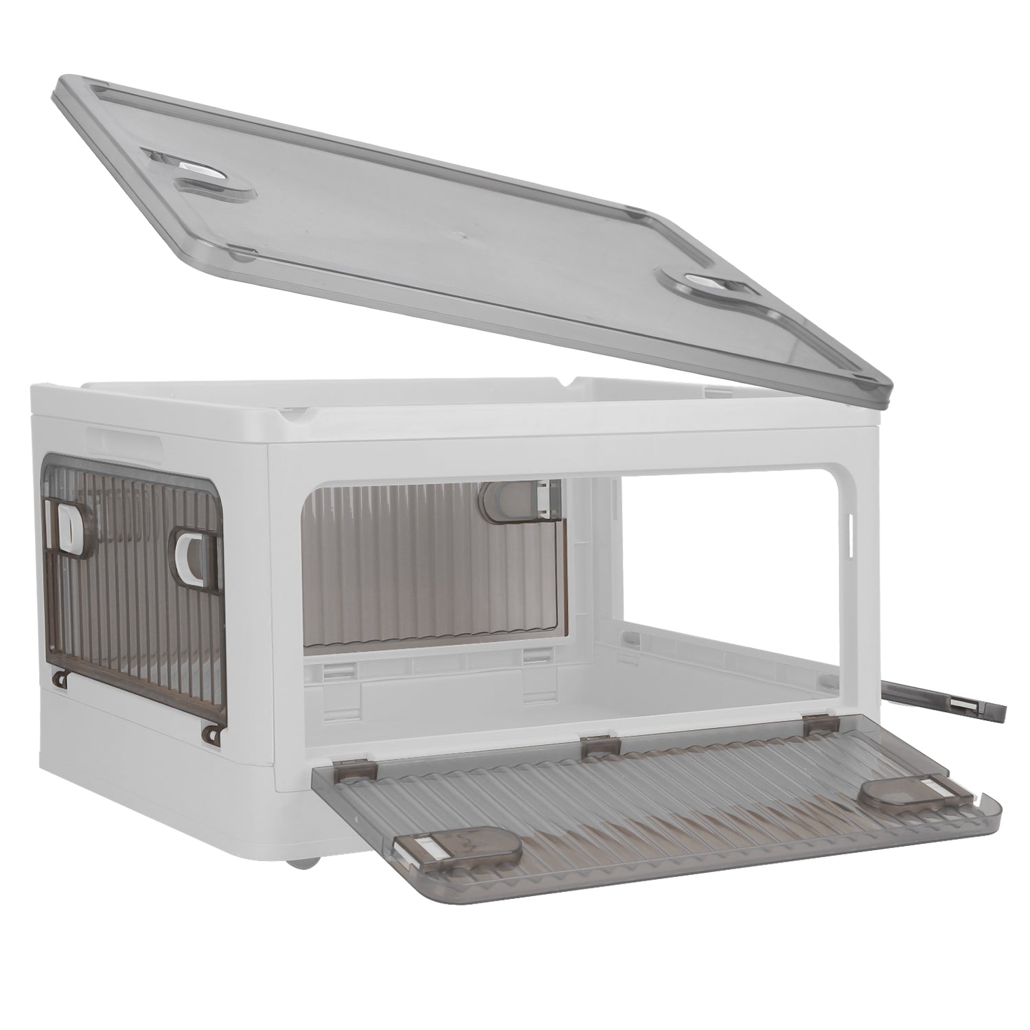 70QT/66L Foldable Storage Bins with Lid 4 Doors Collapsible Stackable Closet Organizer Containers with Lock 4Pcs Wheels