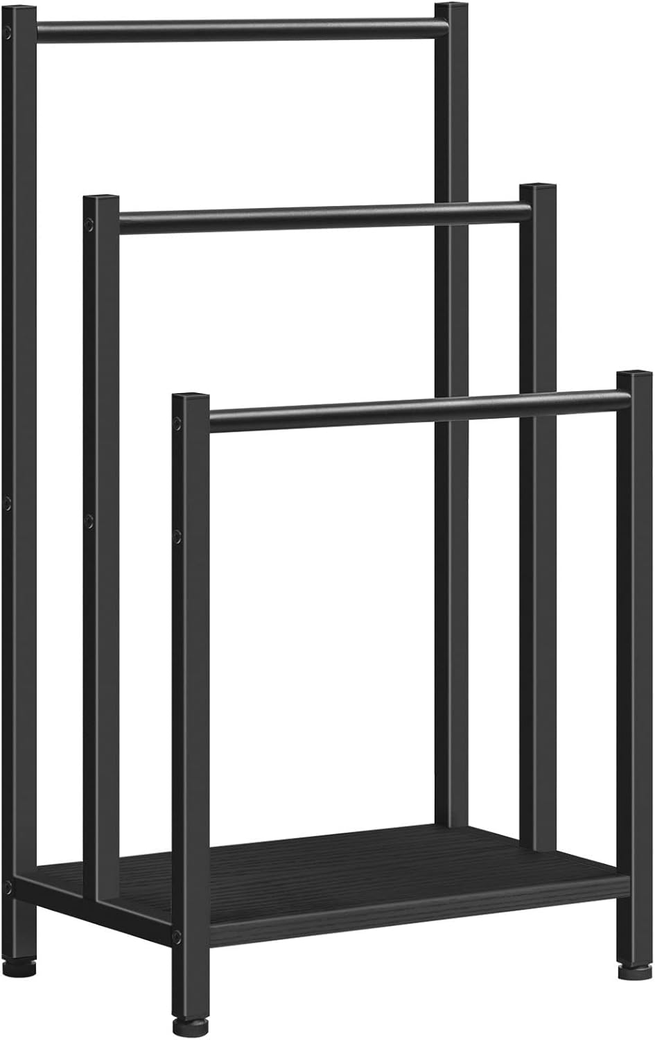 HOOBRO Freestanding Towel Rack, 3-Tier Blanket Ladder Holder with Storage Shelf, Industrial Metal Drying Rack, Black
