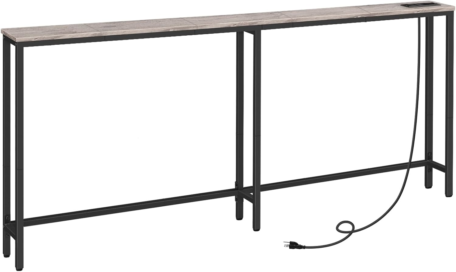 HOOBRO 180 cm Skinny Console Table with Charging Station, Narrow Sofa Table with Power Outlets, Slim Entryway Table, Greige & Black BG185UXG01G1