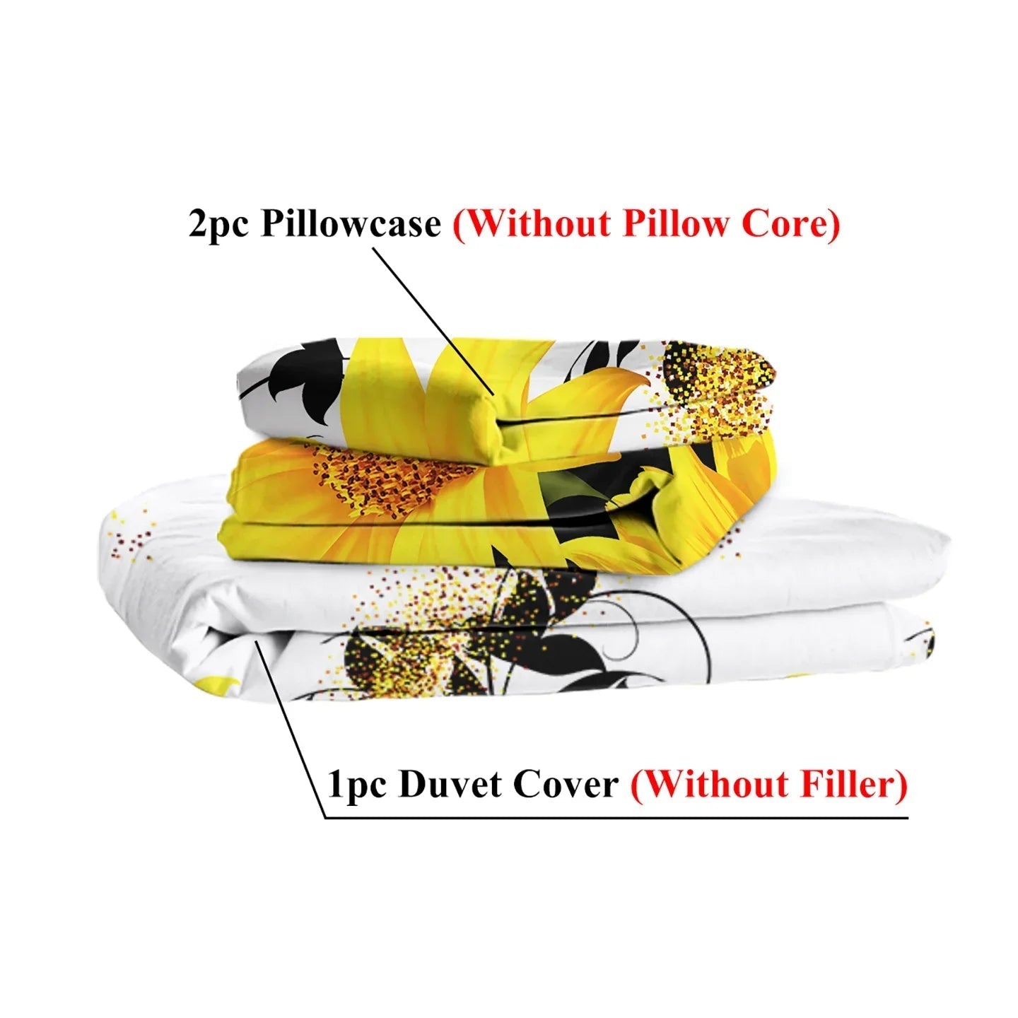 3 Pieces Black And White Background Sunflower Duvet Cover Set Yellow Flower Polyester Bedding Set For Adults Bedroom Decor Twin Full Queen King Size