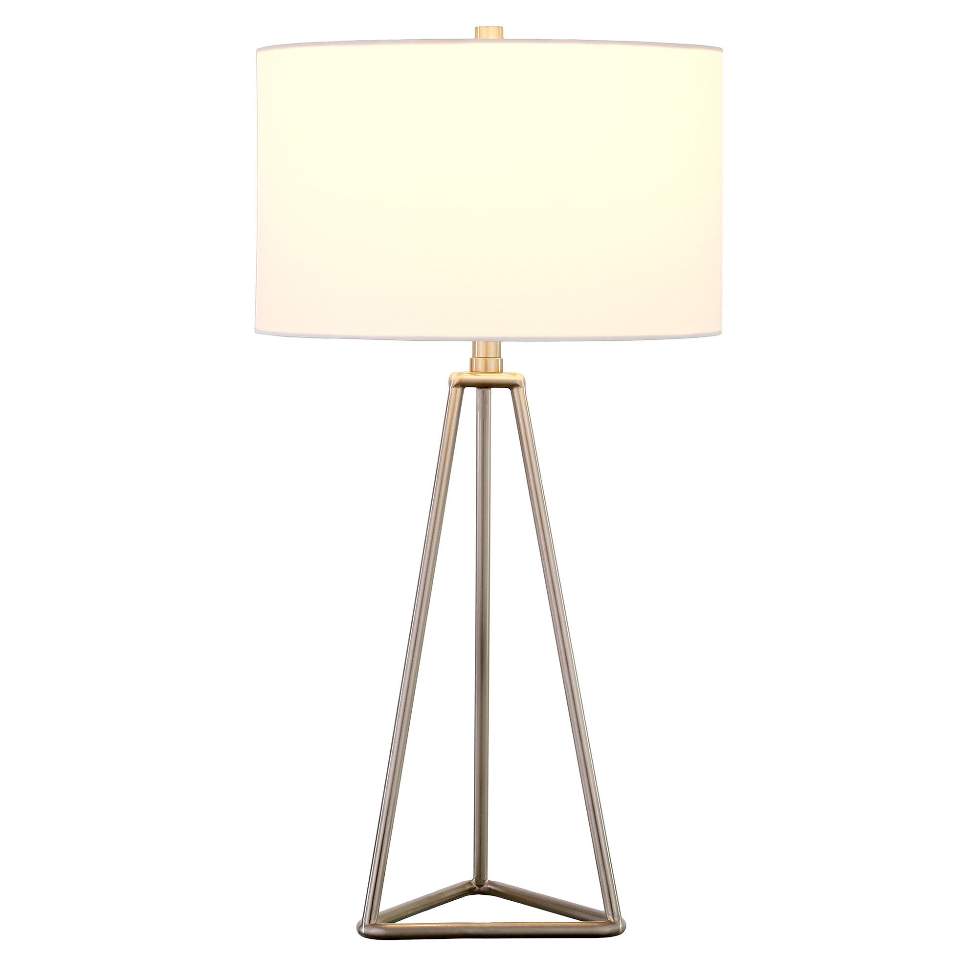 26" Silver Metal Table Lamp With White Drum Shade