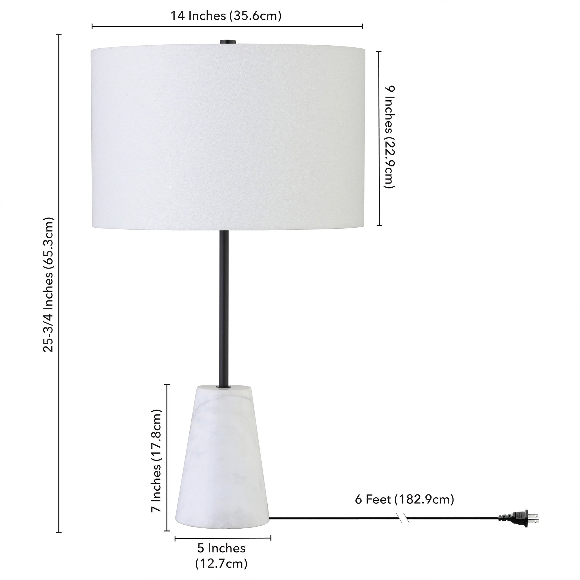 26" Black and White Marble Table Lamp With White Drum Shade