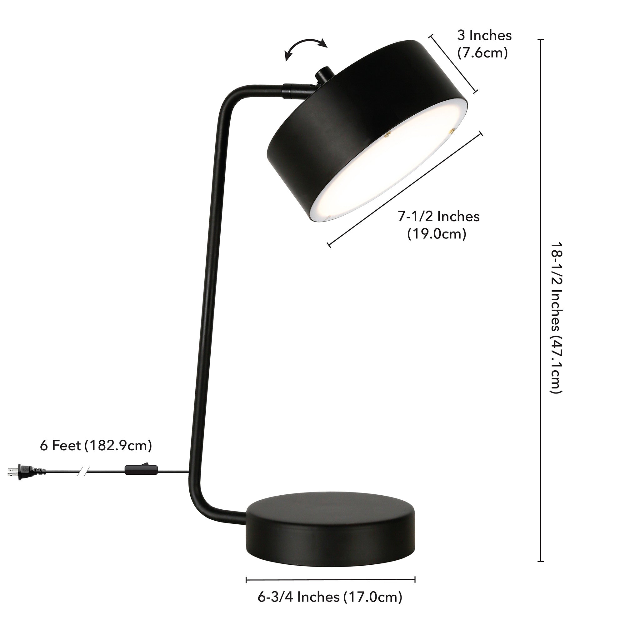 18" Black Metal Desk Table Lamp With Black Drum Shade