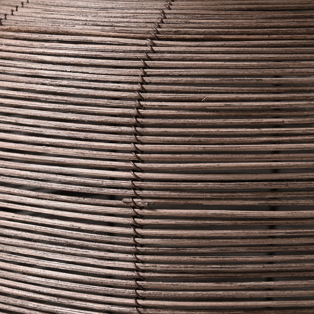 20" Umber Rattan Table Lamp With White Drum Shade