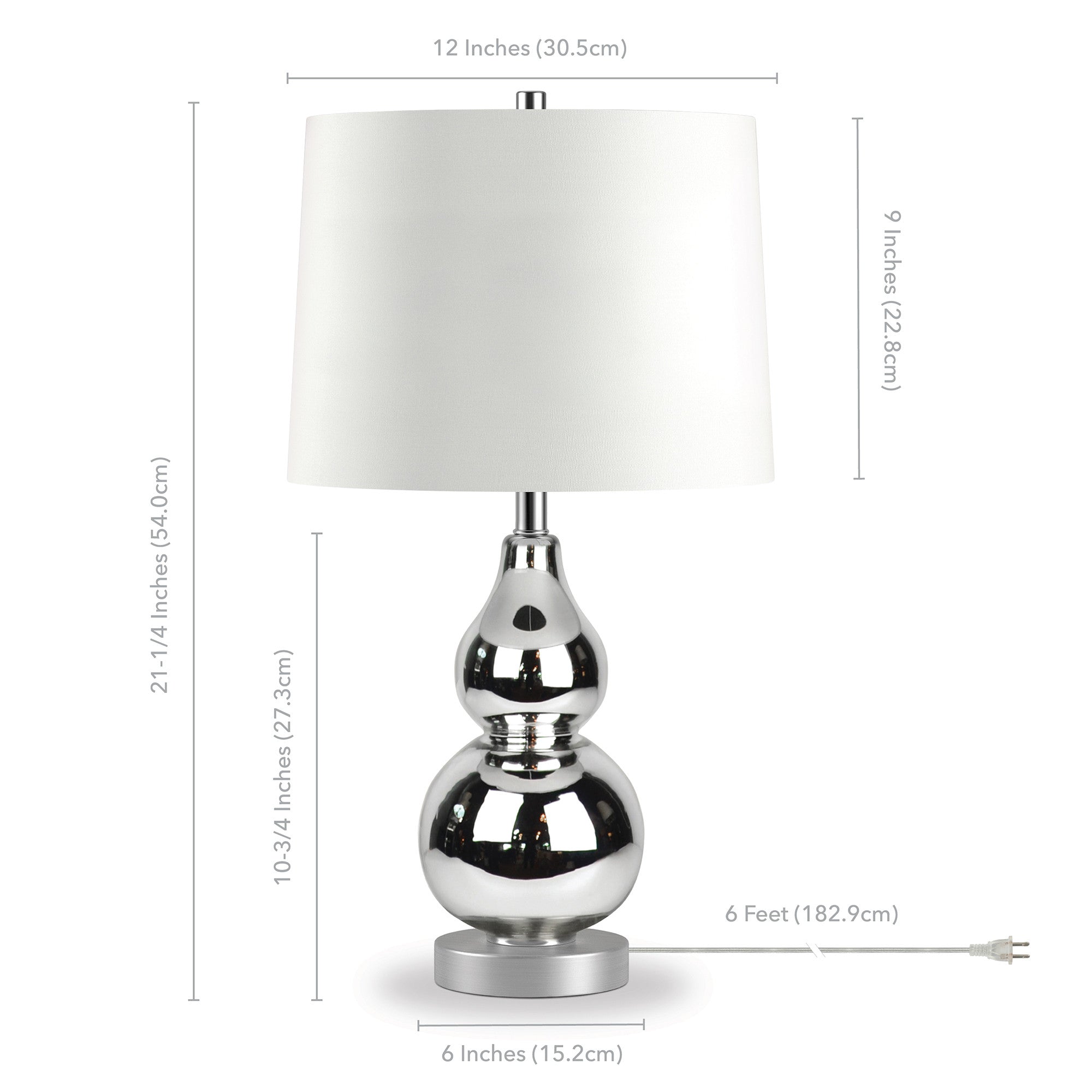 21" Nickel Glass Table Lamp With White Drum Shade