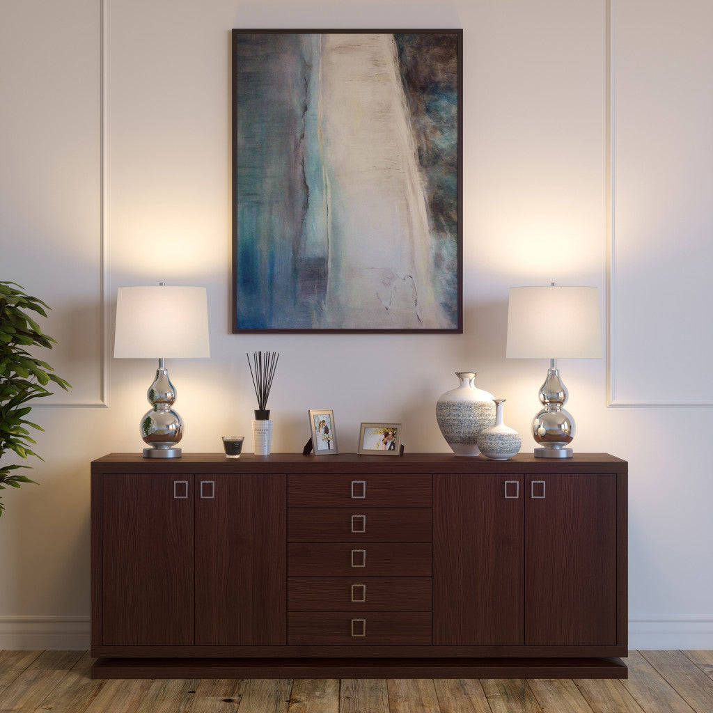 21" Nickel Glass Table Lamp With White Drum Shade