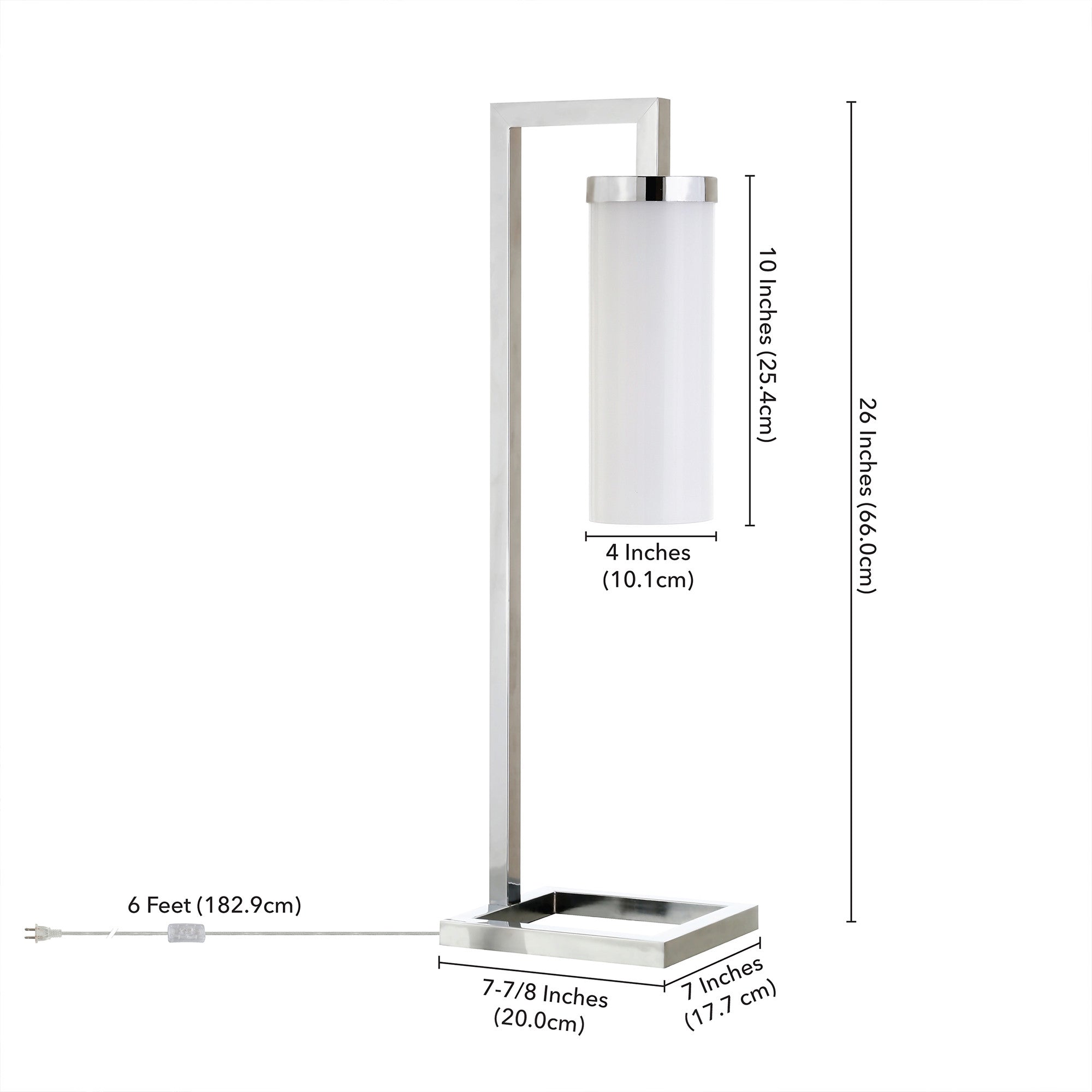 26" Nickel Metal Arched Table Lamp With White Cylinder Shade