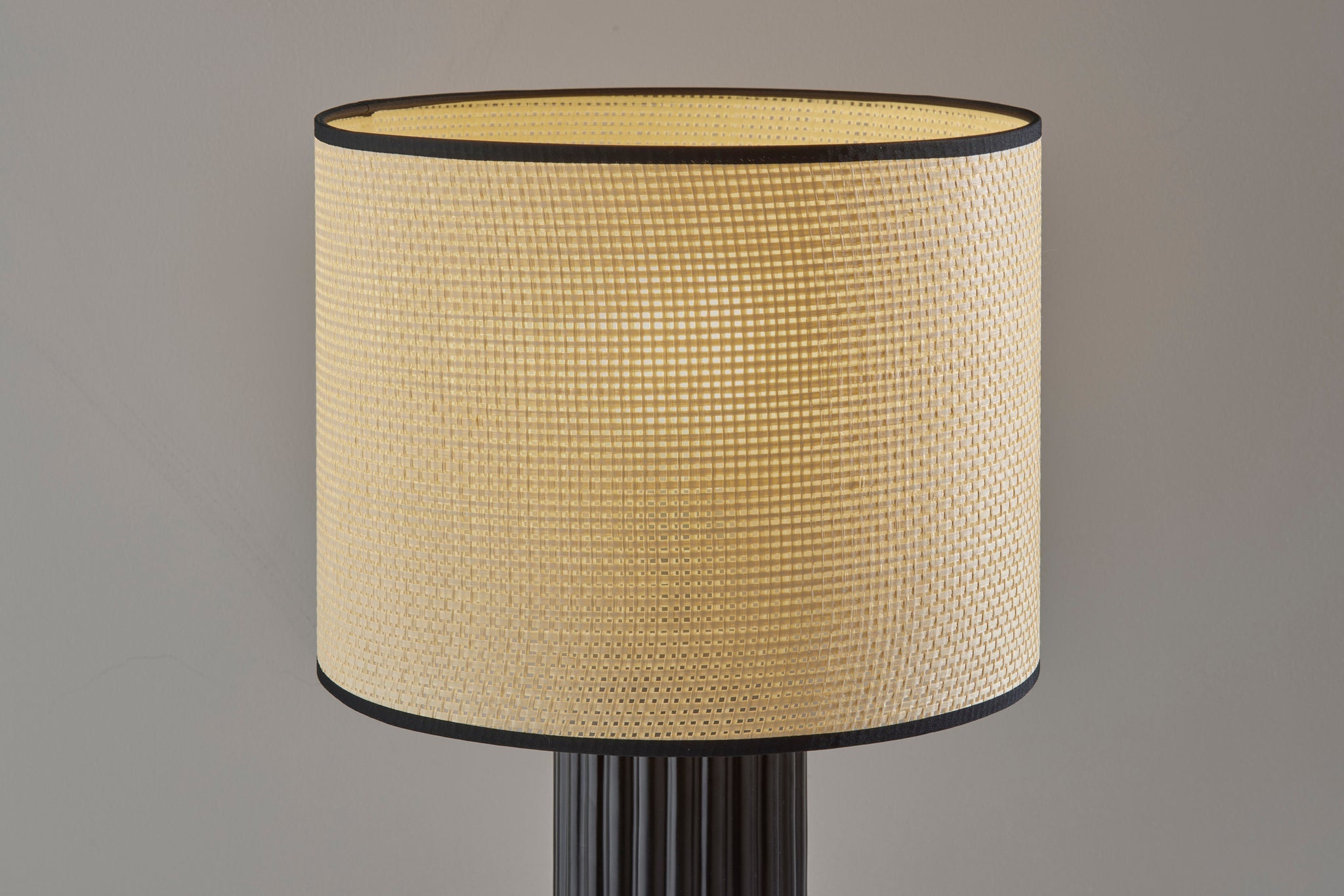 24" Black Ceramic Cylinder Table Lamp With Beige Drum Shade