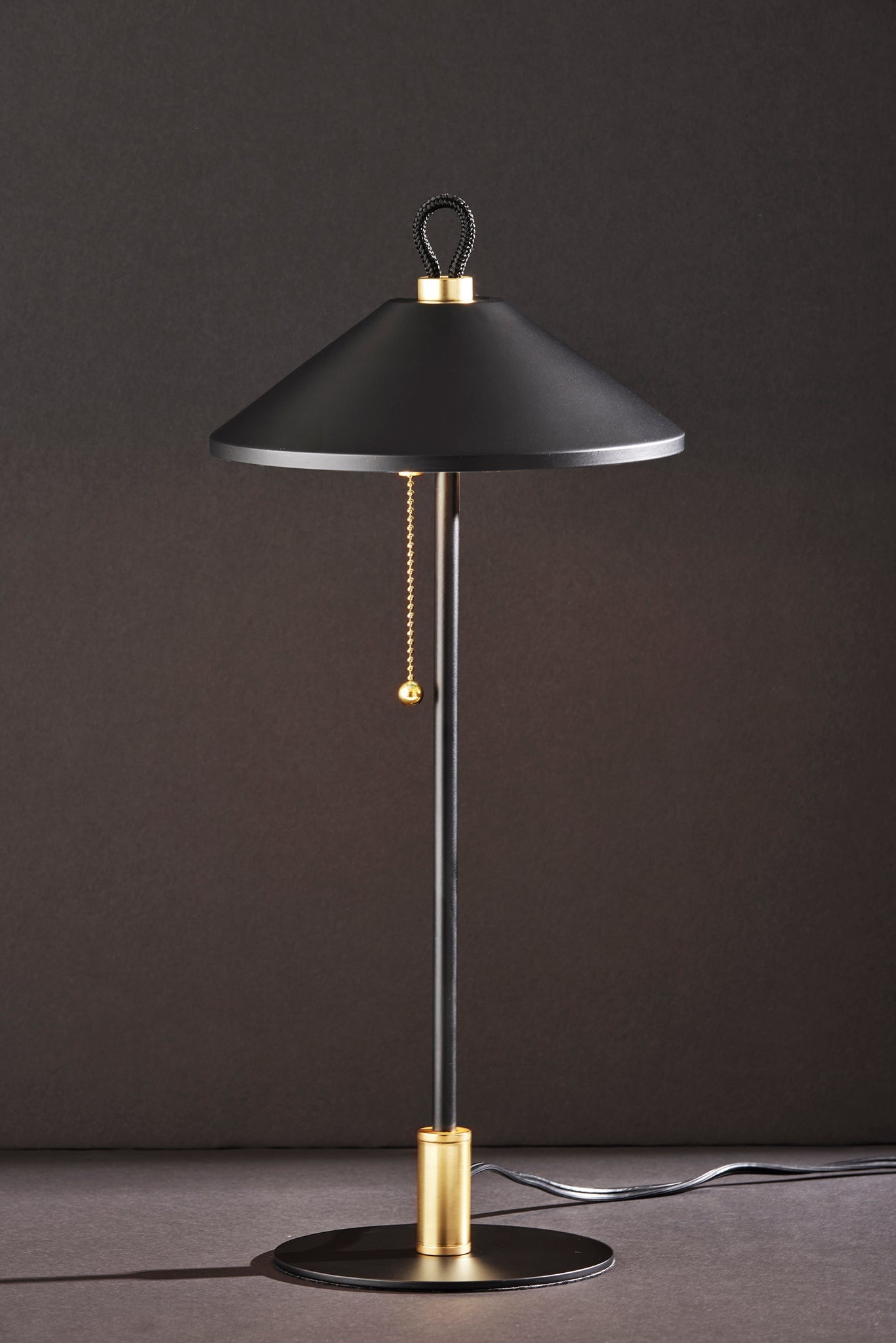 20" Black and Gold Metal Two Light Candlestick LED Table Lamp With Black Cone Shade