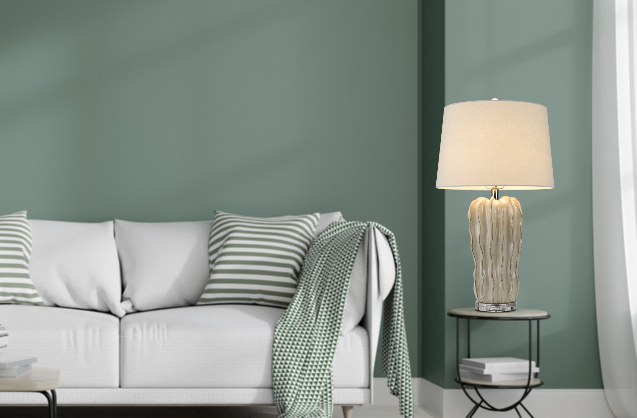 28" Pearl Glass Table Lamp With White Empire Shade