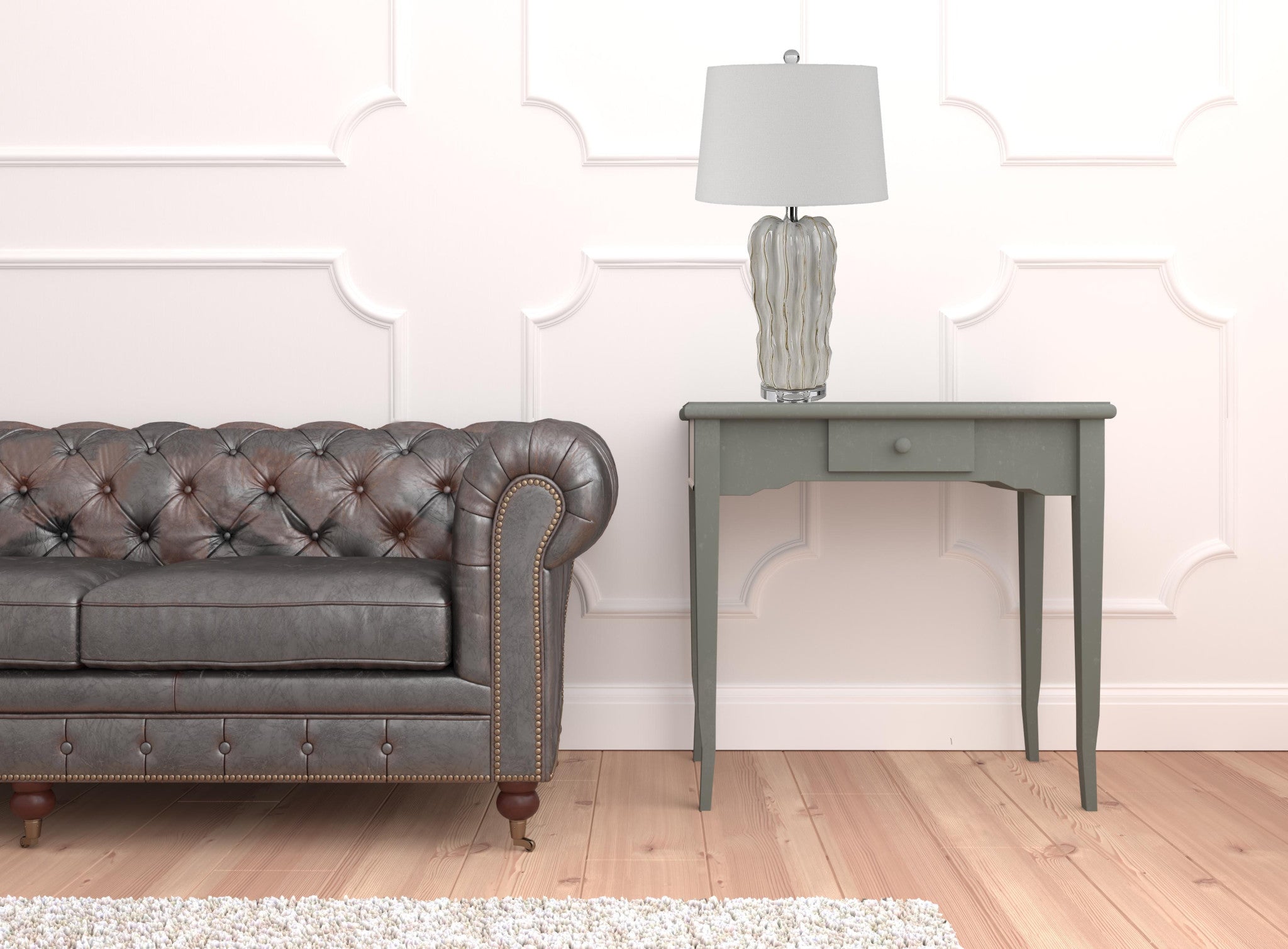 28" Pearl Glass Table Lamp With White Empire Shade