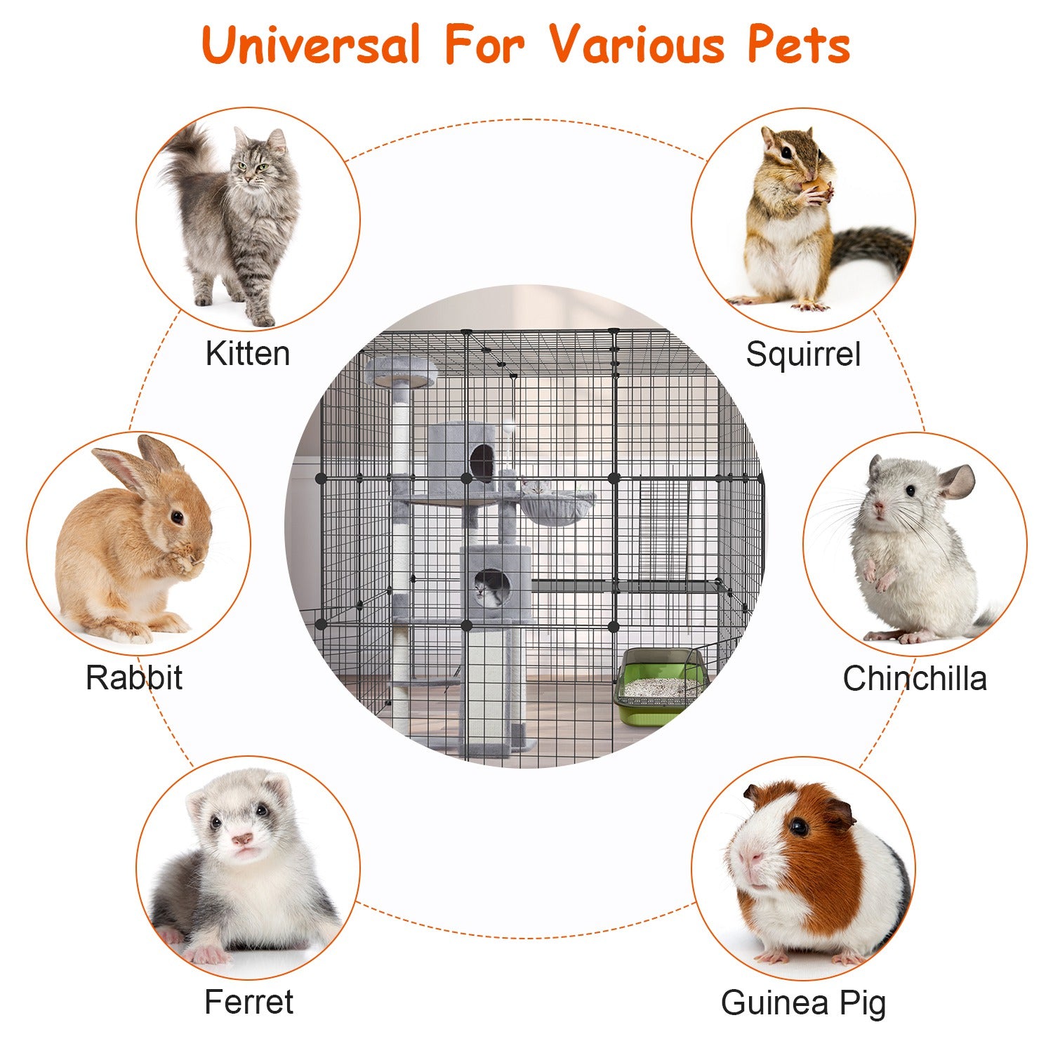 3 Tier Large Cat Cage Enclosure Indoor Cat Playpen Iron Construction Cat House Detachable Cat Crate With 2 Ladders Doors For 1-4 Cats 41.73”L x 41.73”
