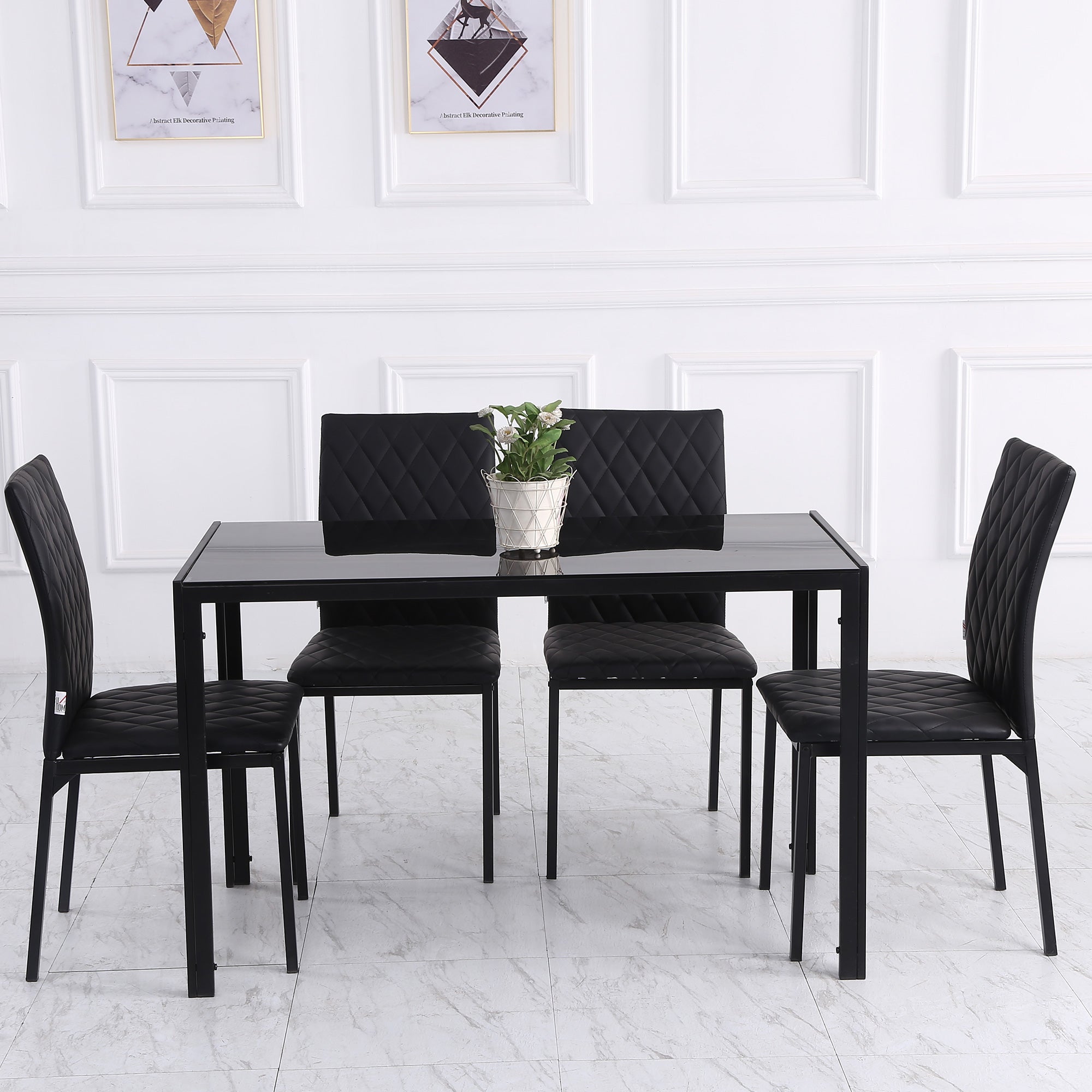 HOMCOM Set of 4 Black Modern Dining Chairs Upholstered Faux Leather with Metal Legs for Kitchen