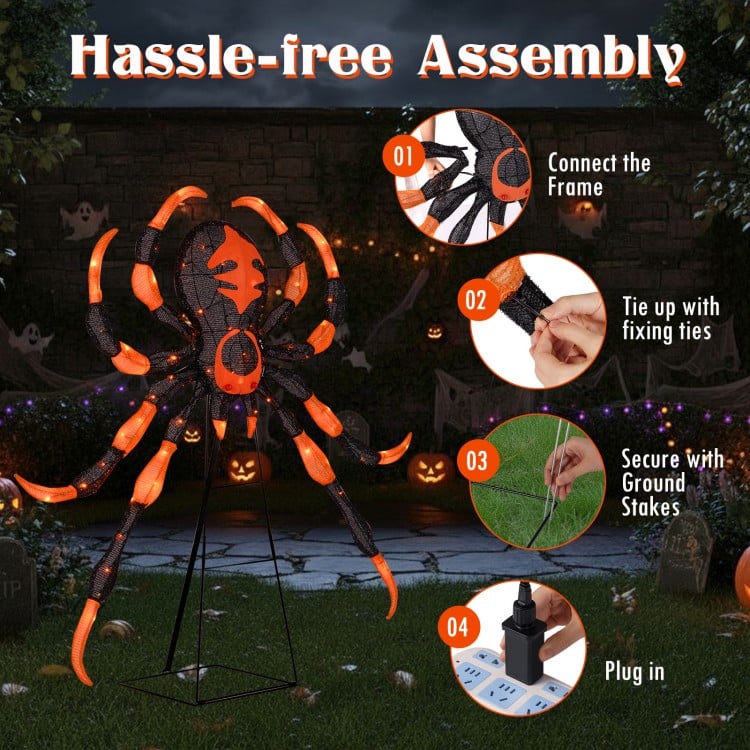 52 Inch Halloween Spider Decoration with 16 Flickering Warm White LEDs