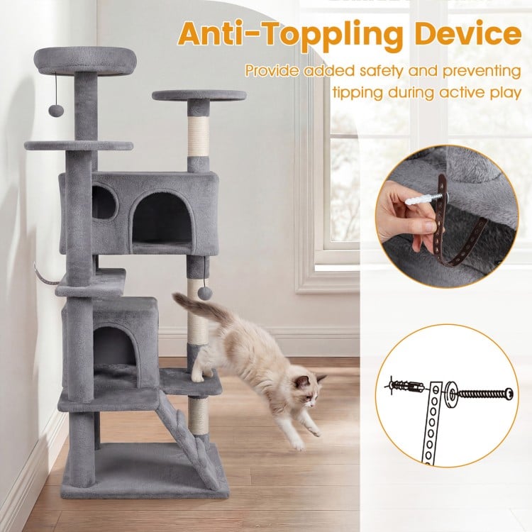 52 Inch Tall Cat Tree Tower for Indoor Cats-Light Gray