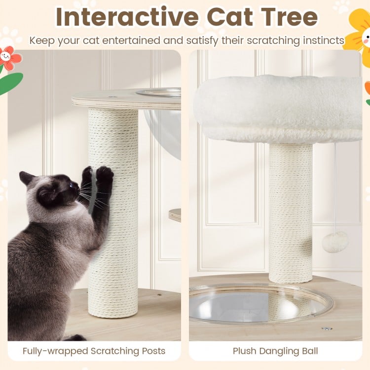 52 Inches Tall Wooden Cat Tree with Washable Plush Cushions and Multi-Level Climbing Stand