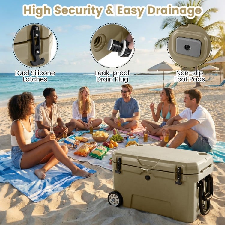 52 Quart Portable Hard Cooler with 6-Day Ice Retention and Wheels-Khaki