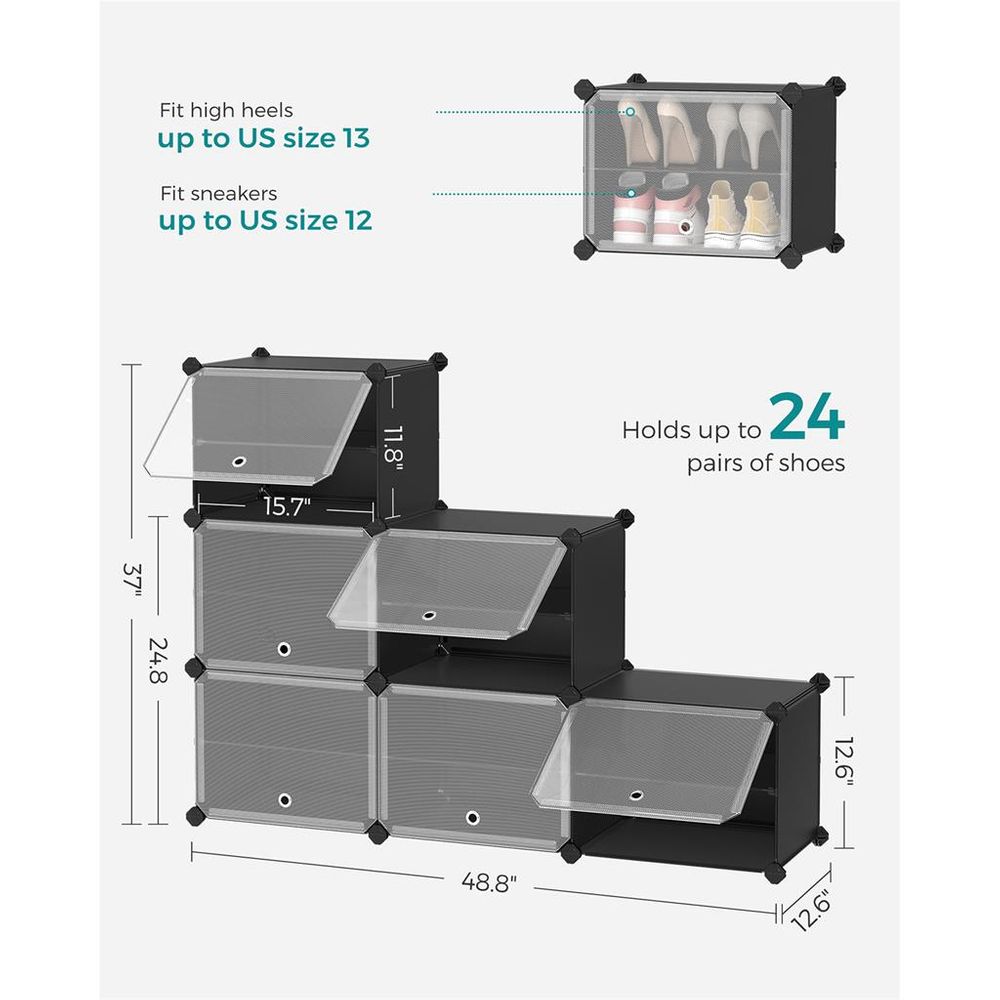SONGMICS Cubes Plastic Shoe Rack with Doors, Holds Up to 16 to 48 Pair of Shoes