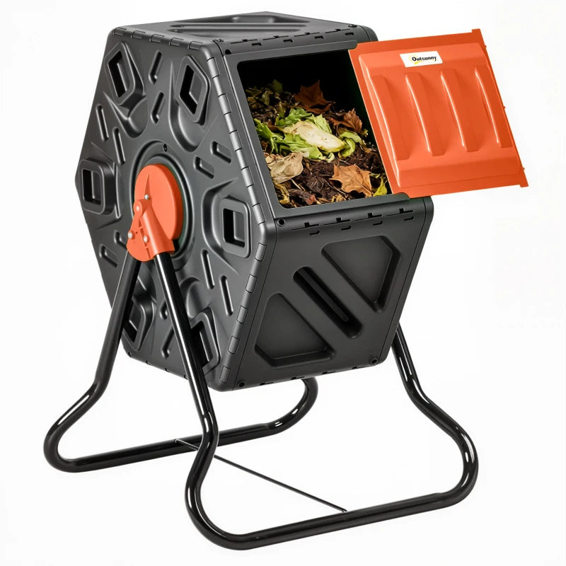 Rotating Composter, Compost Bin with 24 Vents and Steel Legs, 17 Gallon, Orange