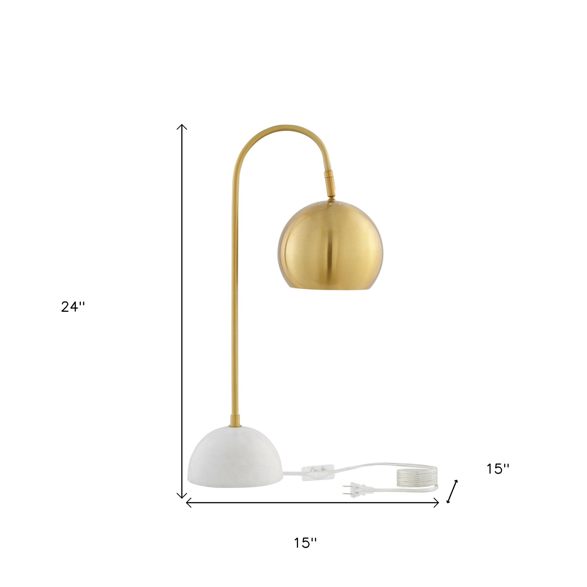 24" Brass Iron Desk Table Lamp With Brass Dome Shade