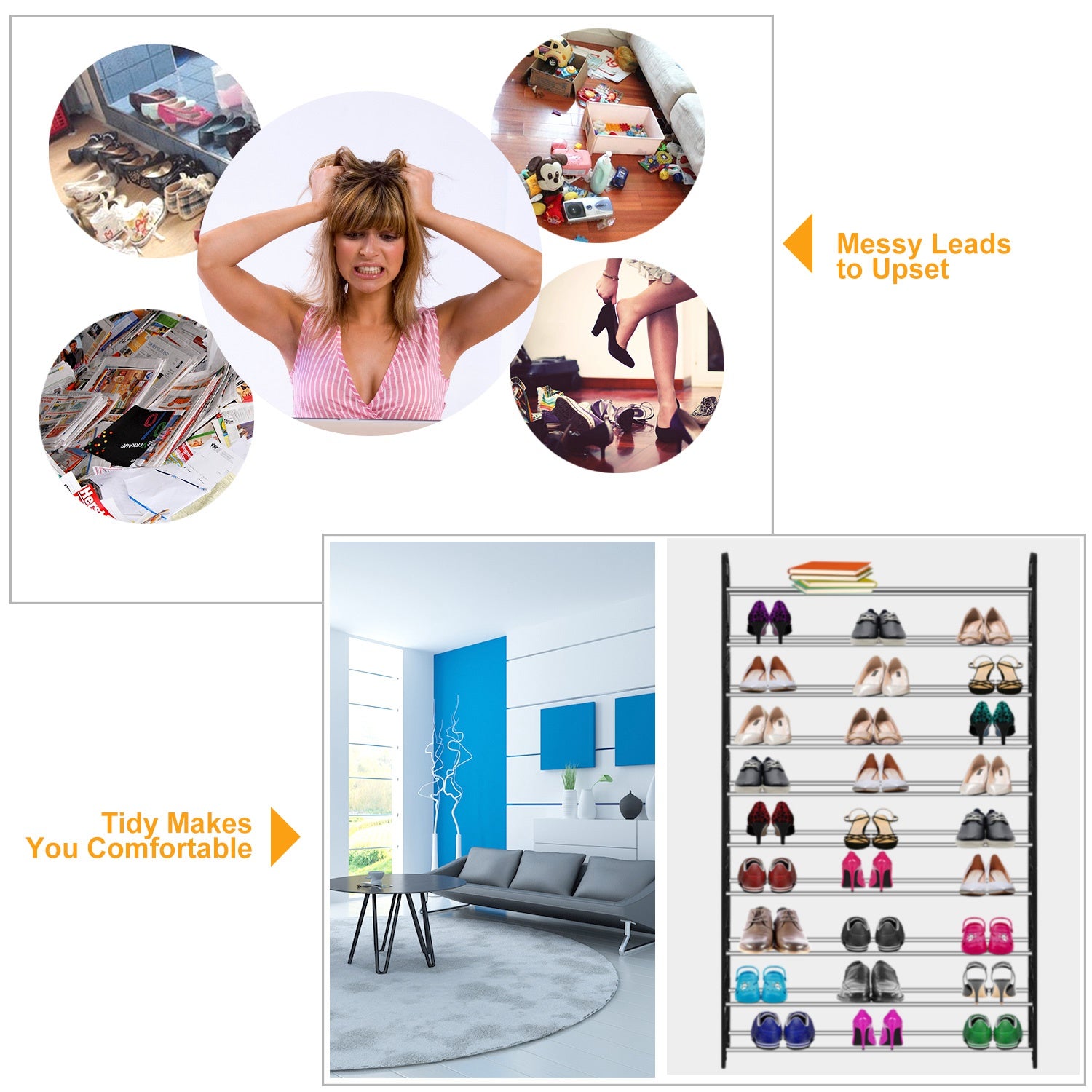 50-Pair Shoe Rack Storage Organizer 10-Tier Portable Wardrobe Tower Stackable Adjustable Shelf for Closet Cabinet Entryway