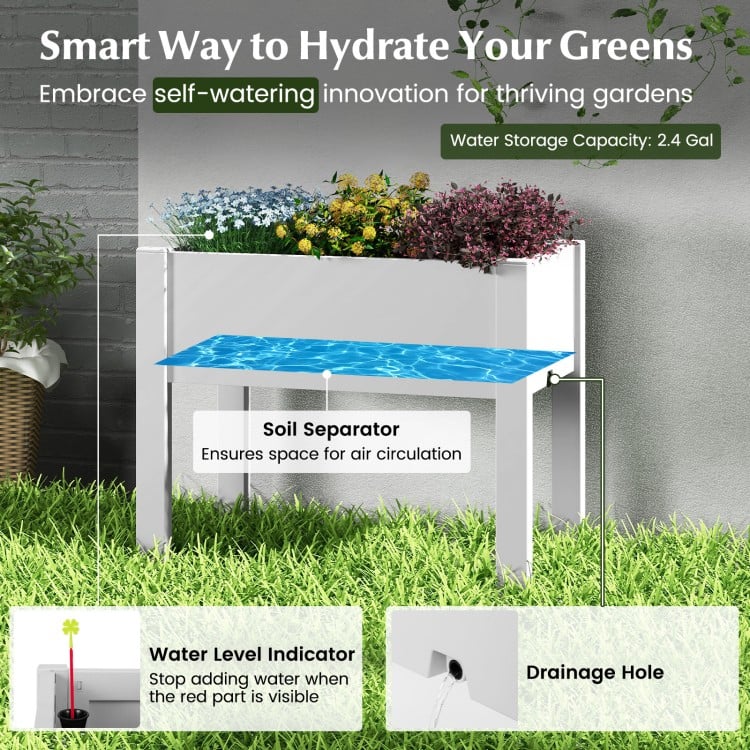 53L Raised Bed Grow Box Self-Watering Planter Box Stand with Water Level Monitor