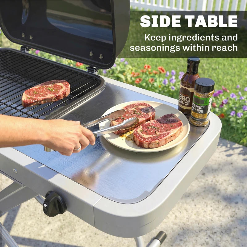 Outsunny Portable Propane Gas BBQ Grill with Foldable Cart, Wheels, 9500 BTU Gas Barbecue Grill with Piezo Ignition Burner, Black