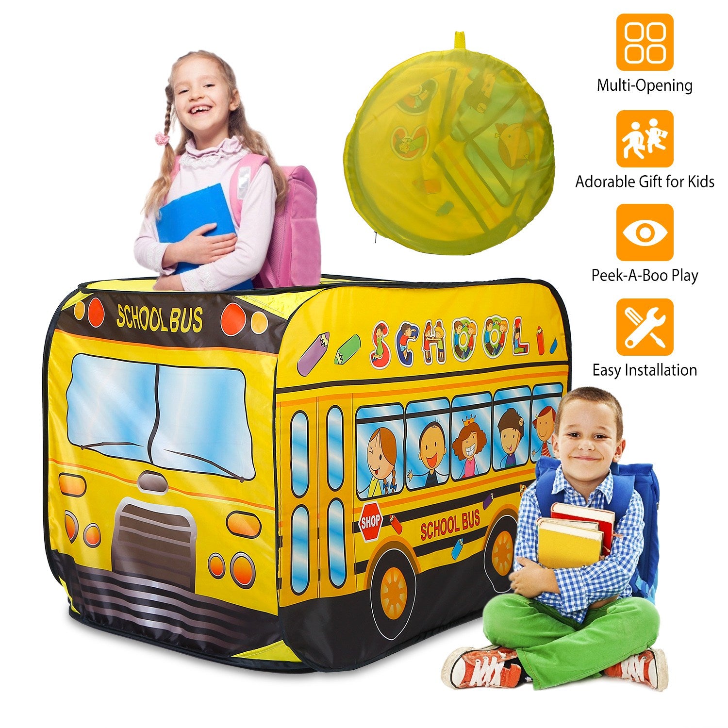 Kids Play Tent Foldable Pop Up Ice Cream Bus Tent Portable Children Baby Play House W/ Carry Bag For Indoor Outdoor Use