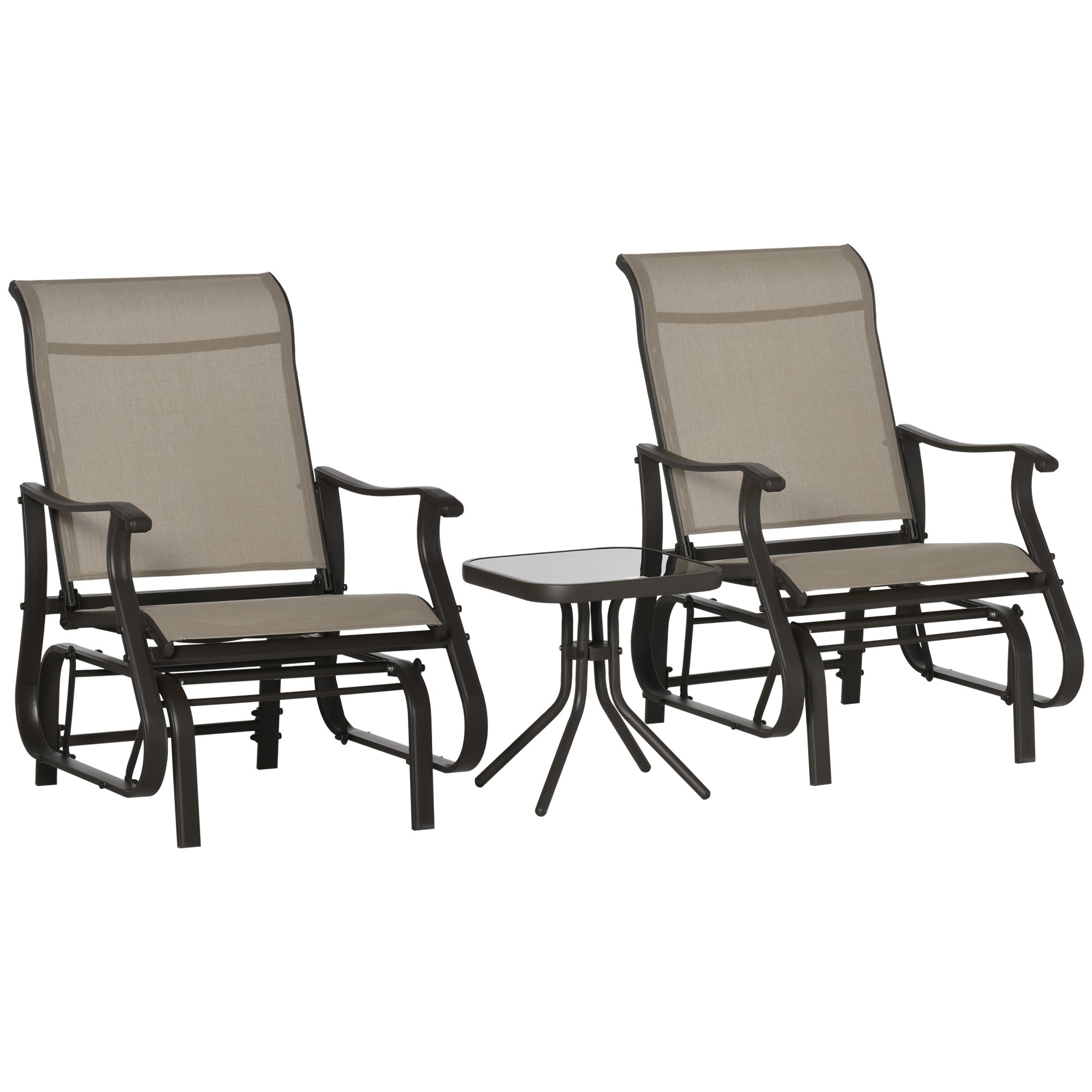 Outsunny 3PCs Gliding Rocking Chair Bistro Tea Table Set Grey for Garden Patio Comfort