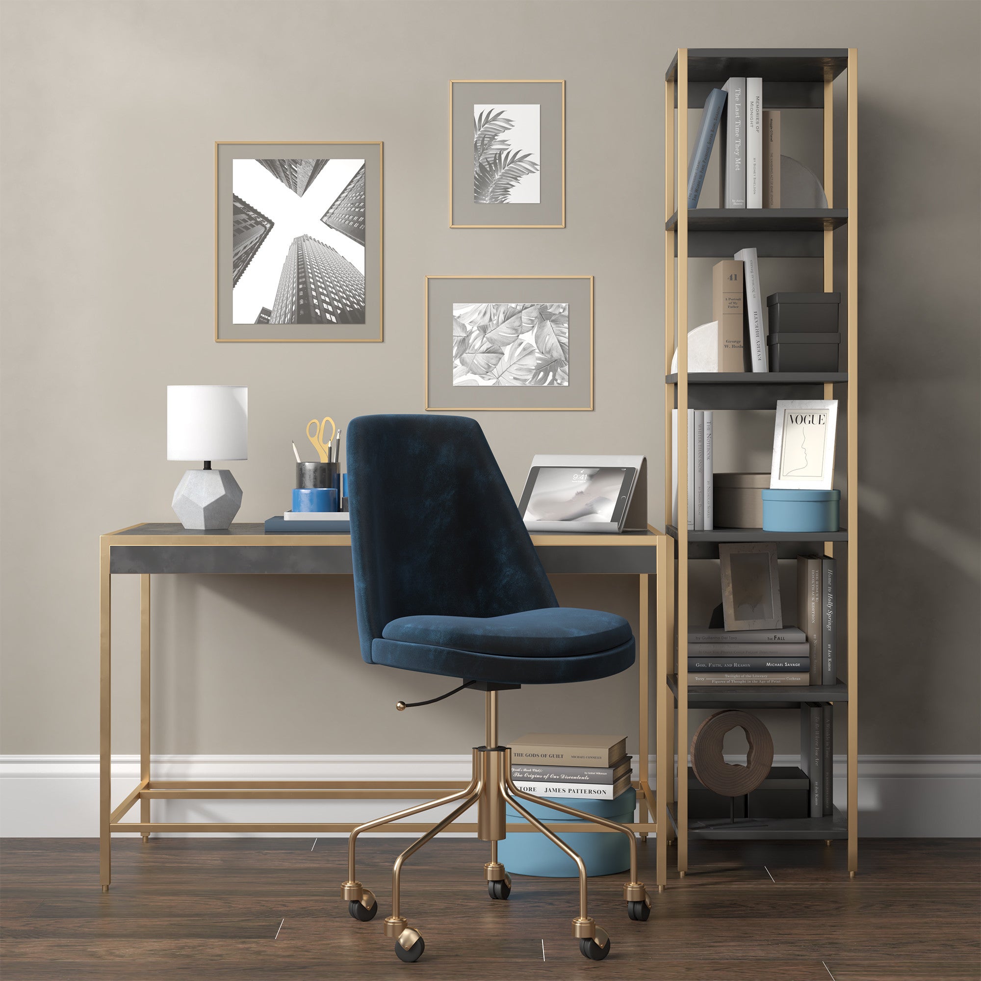 13" Gray Concrete Geometric Table Lamp With White Drum Shade