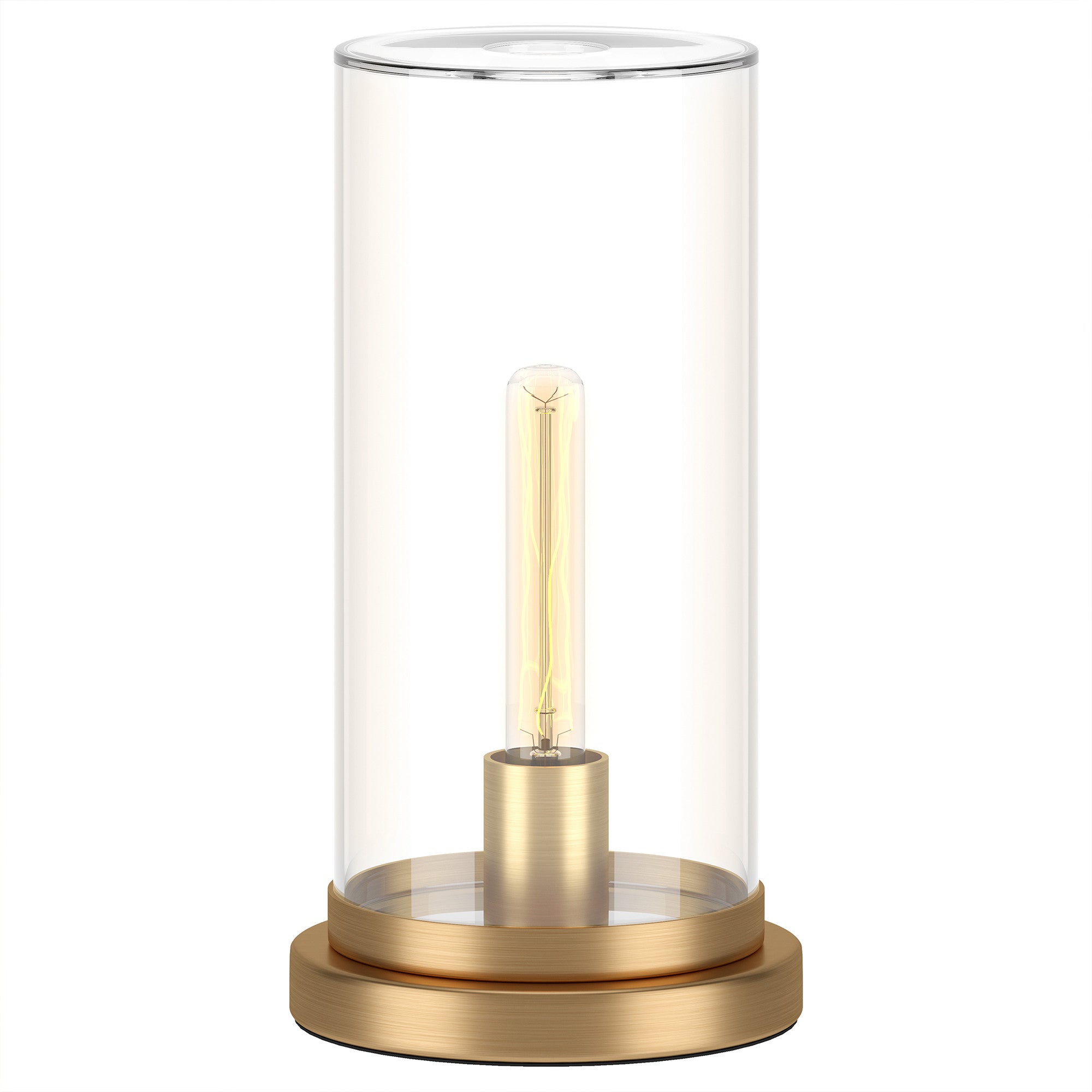 13" Gold Metal Table Lamp With Clear Drum Shade