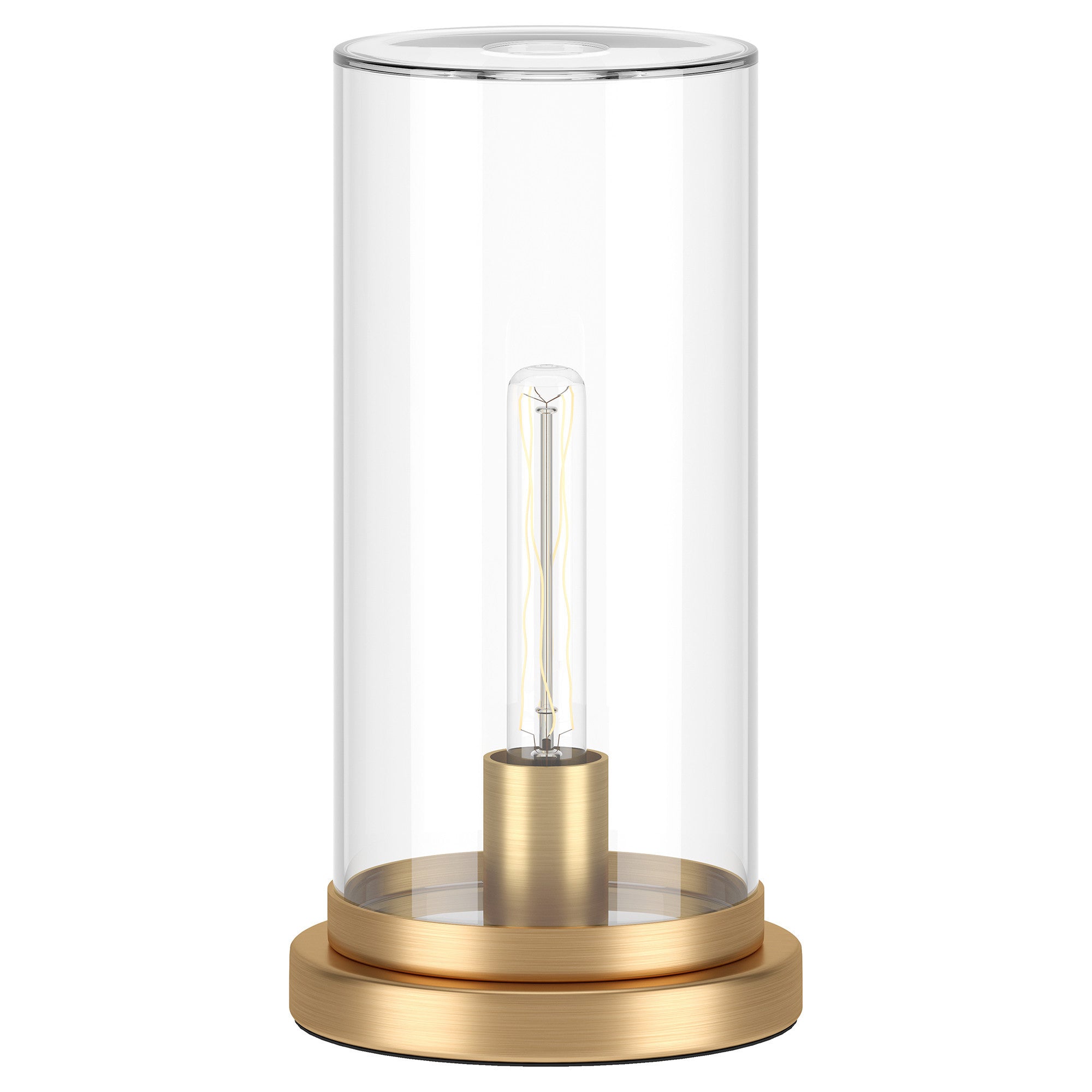 13" Gold Metal Table Lamp With Clear Drum Shade