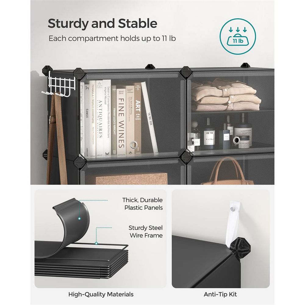 SONGMICS Cubes Plastic Shoe Rack with Doors, Holds Up to 16 to 48 Pair of Shoes