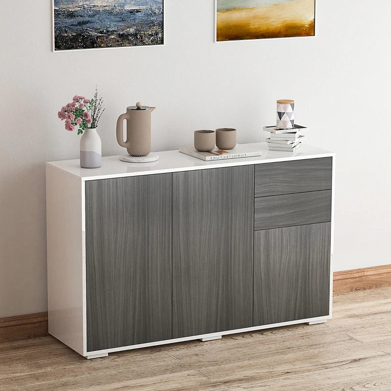 Kitchen Sideboard Storage Cabinet, Modern Coffee Bar with Push-Open Design and 2 Drawers for Living Room, Light Grey