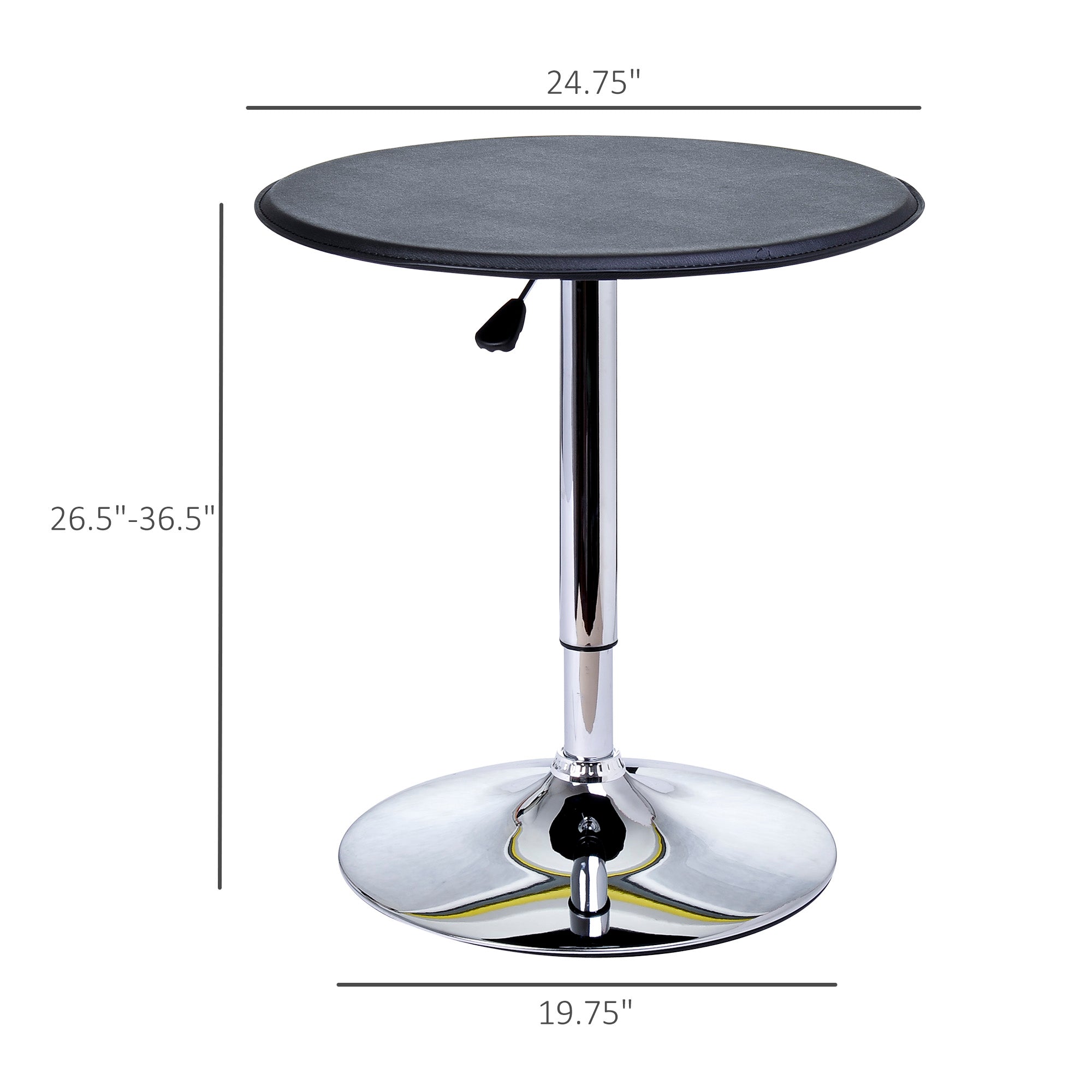 HOMCOM Adjustable Round Bar Table Modern Home Pub Bistro Desk Faux Leather Wooden Top Chrome Base Black