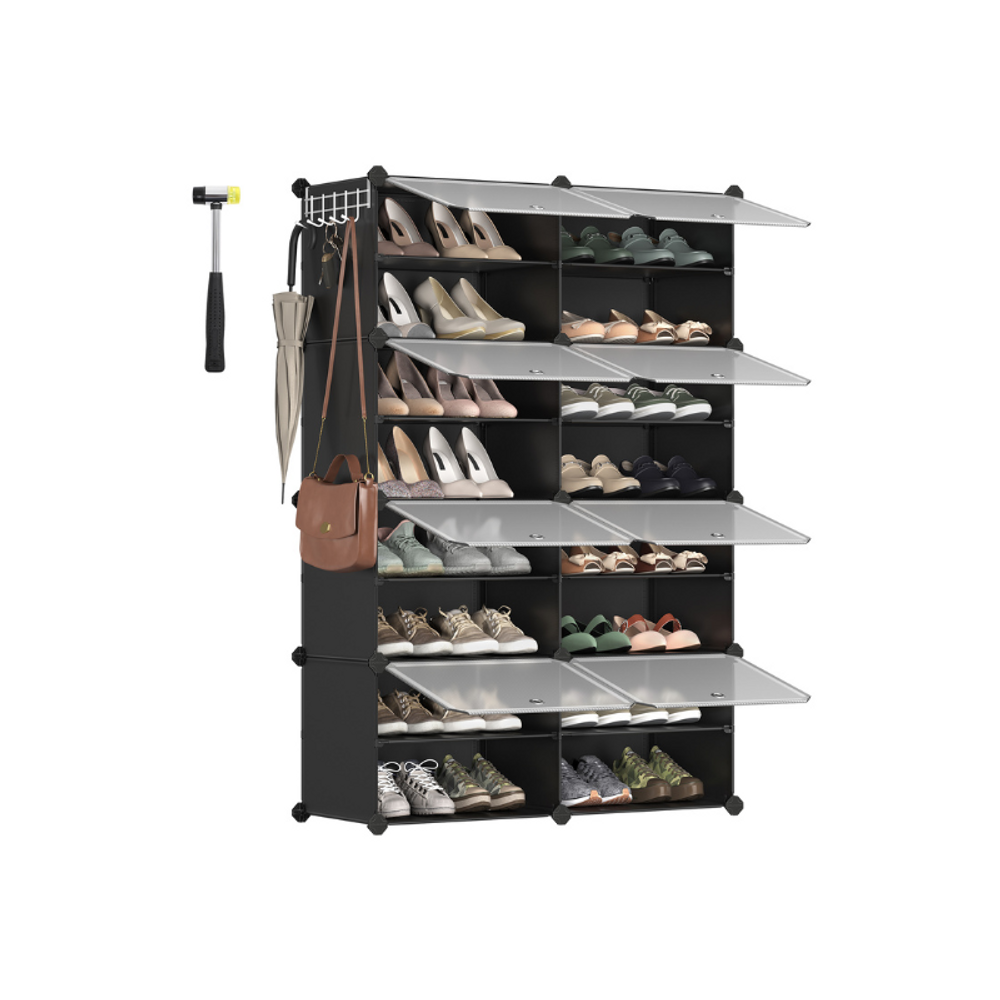 SONGMICS Cubes Plastic Shoe Rack with Doors, Holds Up to 16 to 48 Pair of Shoes