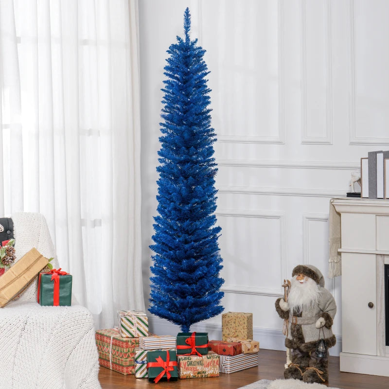 HOMCOM Pencil Christmas Tree, Slim Artificial Xmas Tree in Deep Blue & Mint, Skinny Holiday Decoration for Home & Office