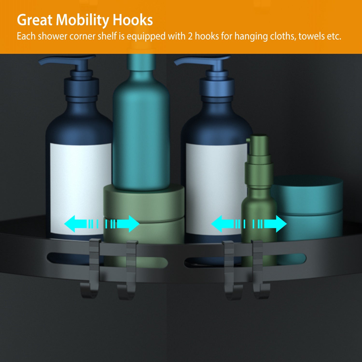 2Pcs Corner Shower Caddy Shelf Adhesive Bathroom Wall Mounted Storage Racks Aluminum No Drilling Organizers For Bathroom Toilet Kitchen Dorm