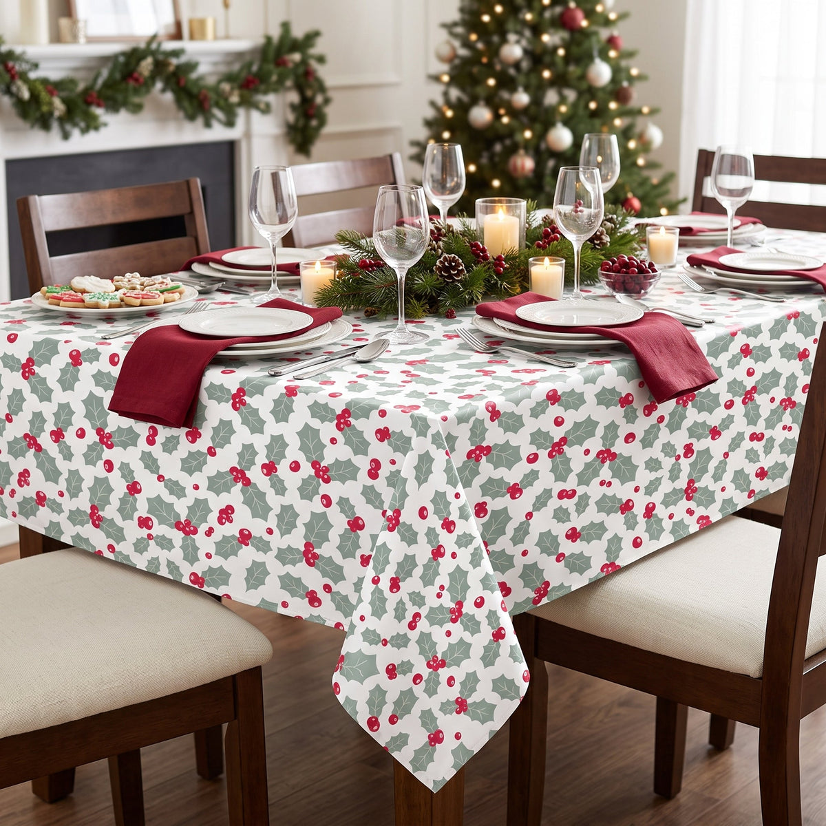 Christmas Tablecloth, PEVA with Flannel Back, 52 x 70 in