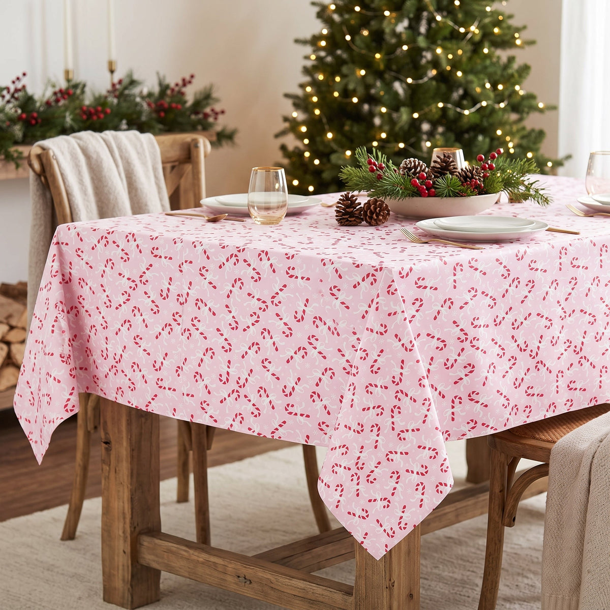Christmas Tablecloth, PEVA with Flannel Back, 52 x 70 in