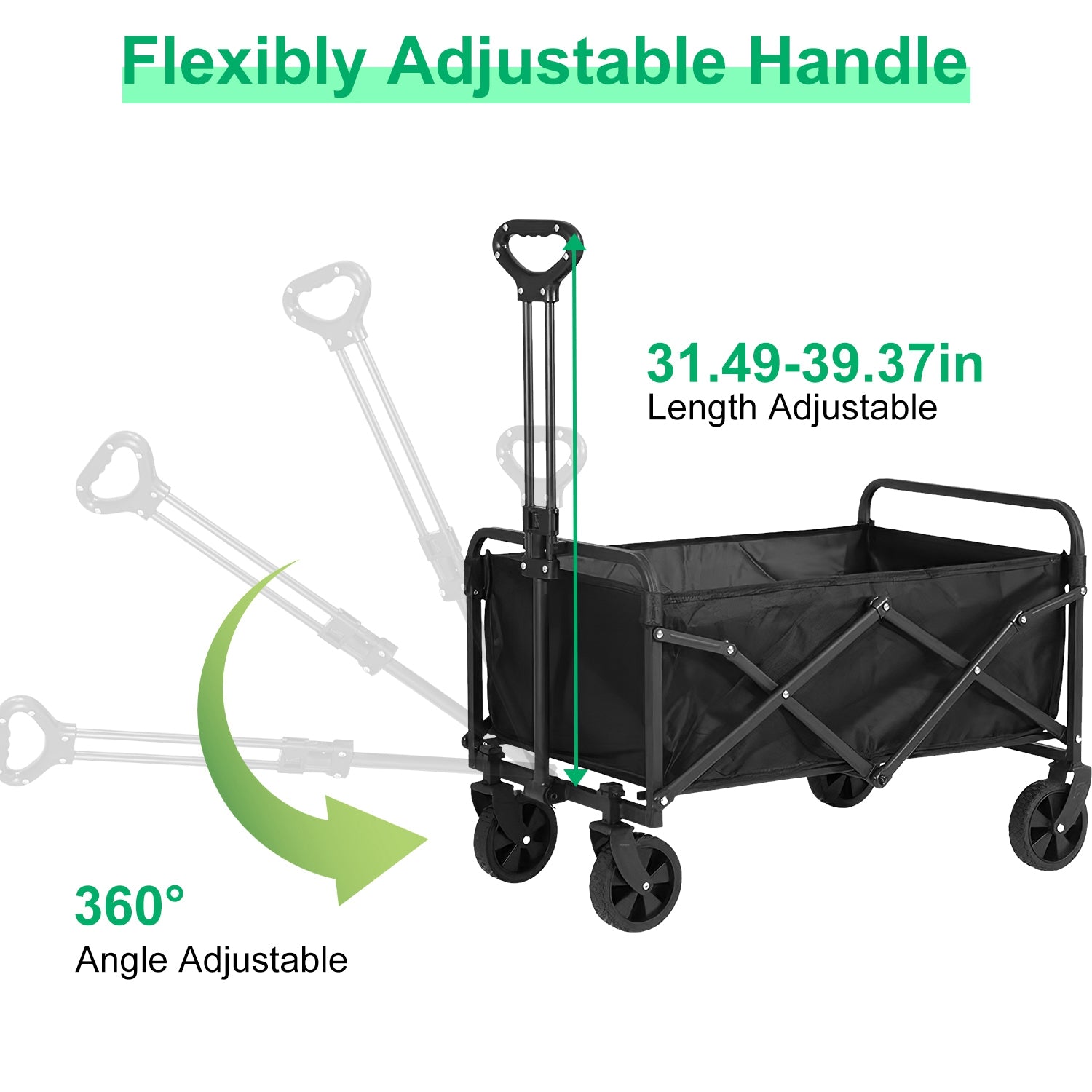100L Collapsible Folding Wagon Cart With Adjustable Handle 220LBS Load Capacity Heavy Duty Foldable Utility Outdoor Wagon For Camping Shopping Garden
