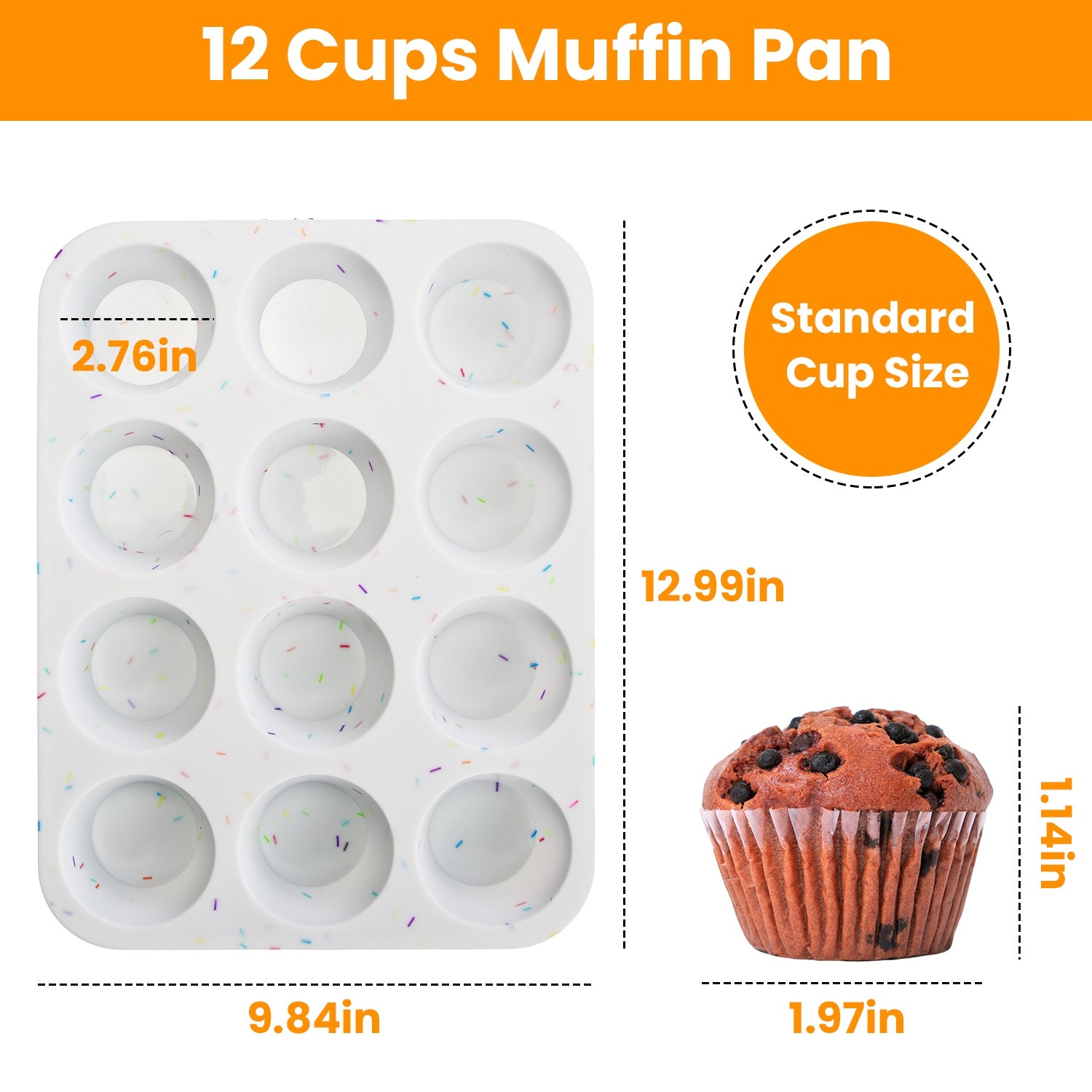 2 Pack 12 Cups Silicone Muffin Pans Nonstick Cupcake Tins Trays Regular Size Cupcake Molds Heat Resistant Oven Microwave Fridge Freezer Dishwasher Saf