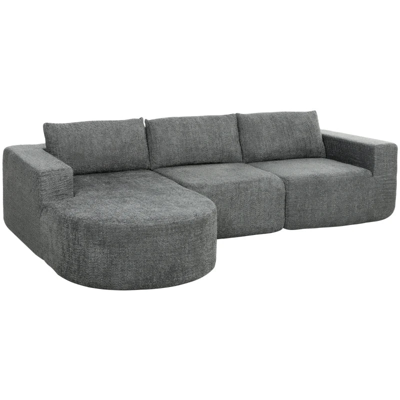 L Shaped Cloud Boneless Couch, Modular Sectional Sofa with Chaise and Deep Seat for Living Room, Bedroom, Dark Grey
