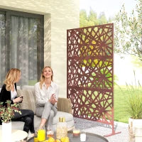 Metal Outdoor Privacy Screen, Freestanding Outdoor Divider with Stand, 78" x 48", Dark Brown