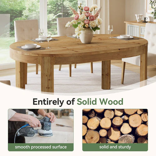Dining Table 55" Oval Solid Wood Kitchen Dinner Table for 4-6 People with Thick Support Legs and Natural Wood Finish Brown