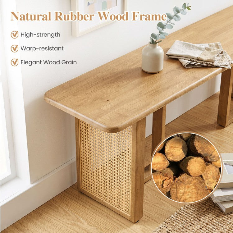 55" Solid Rubber Wood Dining Table Set with 2 Benches – Boho Rectangular Dining Set
