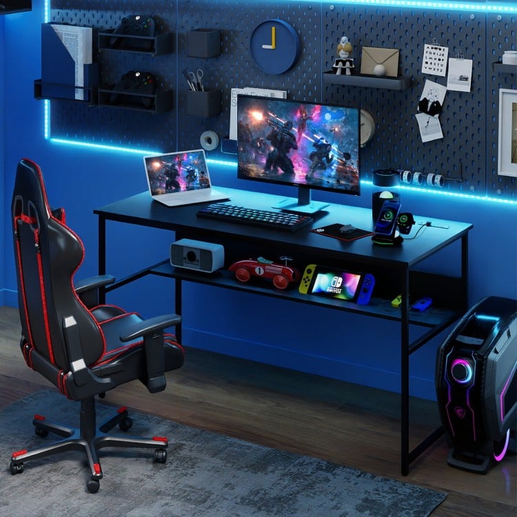 55 x 24 inch Computer Desk with Power Outlets and USB Ports-Black