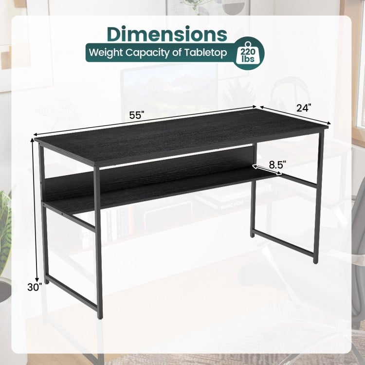 55 x 24 inch Computer Desk with Power Outlets and USB Ports-Black